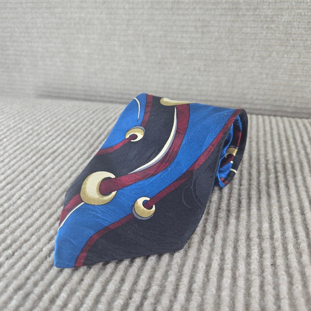 Facets Mens OS Blue Abstract Grommet Graphic Silk Necktie
